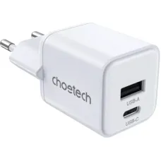 Зарядний пристрій Choetech 1xUSB-C PD30W PPS + 1xUSB QC3.0 (PD5012-EU-WH)