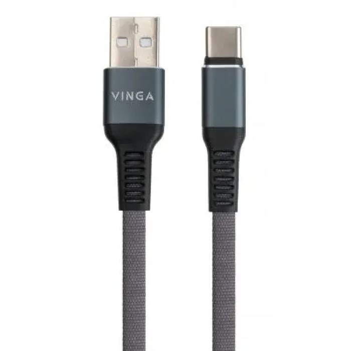 Дата кабель USB 2.0 AM to USB-C 1.0m flat nylon gray Vinga (VCPDCTCFNB1GR)