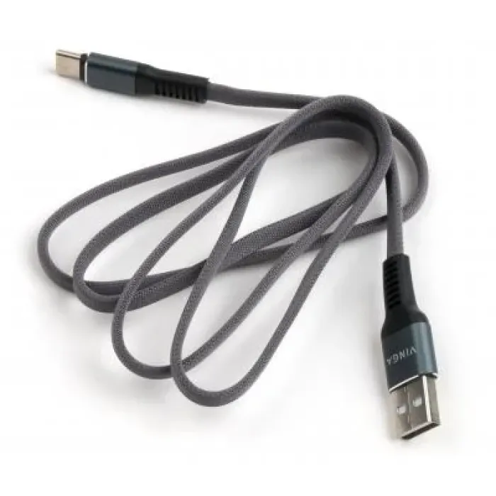 Дата кабель USB 2.0 AM to USB-C 1.0m flat nylon gray Vinga (VCPDCTCFNB1GR)
