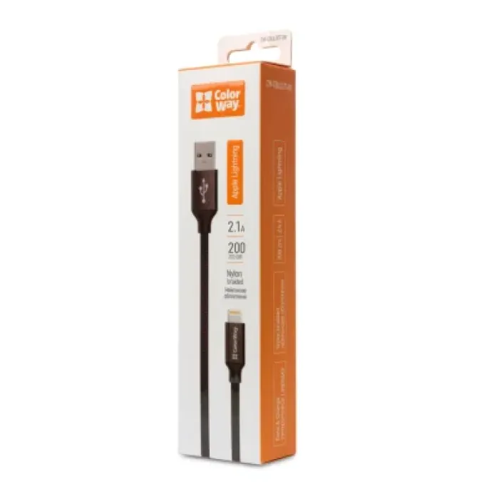 Дата кабель USB 2.0 AM to Lightning 1.0m black ColorWay (CW-CBUL004-BK)
