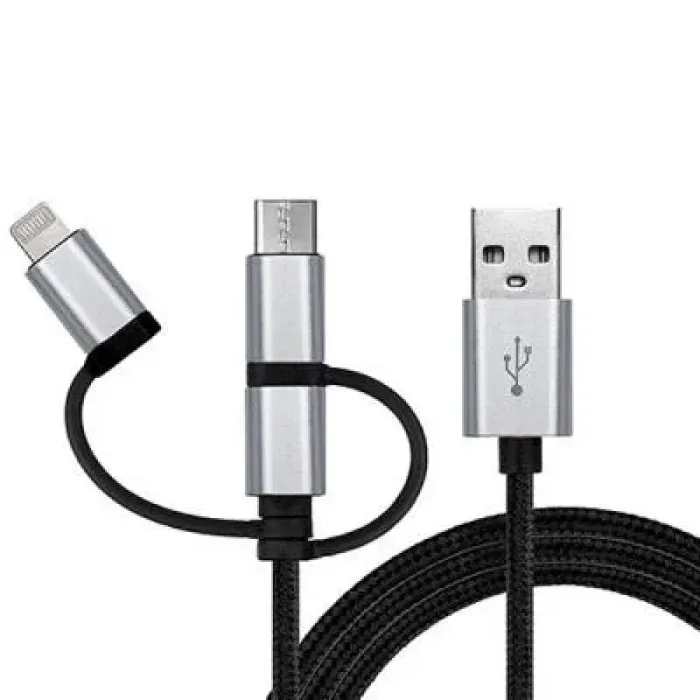 Дата кабель USB 2.0 AM to Lightning + Micro 5P + USB-C 1.0m black REAL-EL (EL123500035)