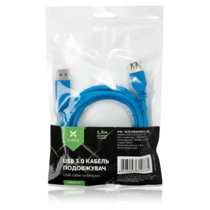 Дата кабель USB 3.0 AM/AF 1.8m Vinga (VCPUSB3AMAF1.8B)