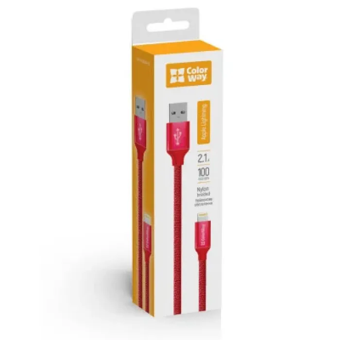 Дата кабель USB 2.0 AM to Lightning 1.0m 2.1А red ColorWay (CW-CBUL004-RD)