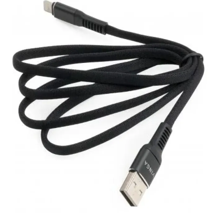 Дата кабель USB 2.0 AM to Lightning 1.0m flat nylon black Vinga (VCPDCLFNB1BK)