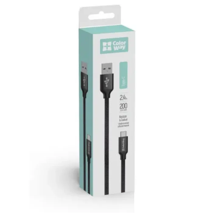 Дата кабель USB 2.0 AM to USB-C 2.0m black ColorWay (CW-CBUC008-BK)