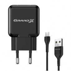Зарядний пристрій Grand-X USB 5V 2.1A + cable USB to USB-C black (CH-03T)