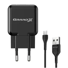 Зарядний пристрій Grand-X USB 5V 2.1A + cable USB to USB-C black (CH-03T)