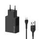Зарядний пристрій Grand-X 2xUSB 5V 2.4A + cable USB to USB-C black (CH-15T)