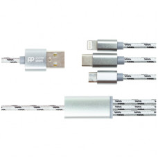 Дата кабель USB 2.0 AM to Lightning + Micro 5P + USB-C 1.0m 2.1A PowerPlant (CA910663)