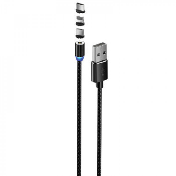 Дата кабель USB 2.0 AM to Lightning + Micro 5P + USB-C 1.0m Magnet only charge ColorWay (CW-CBUU020-BK)