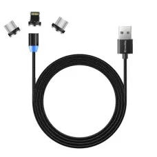 Дата кабель USB 2.0 AM to Lightning + Micro 5P + USB-C 1.0m Magnet only charge ColorWay (CW-CBUU020-BK)