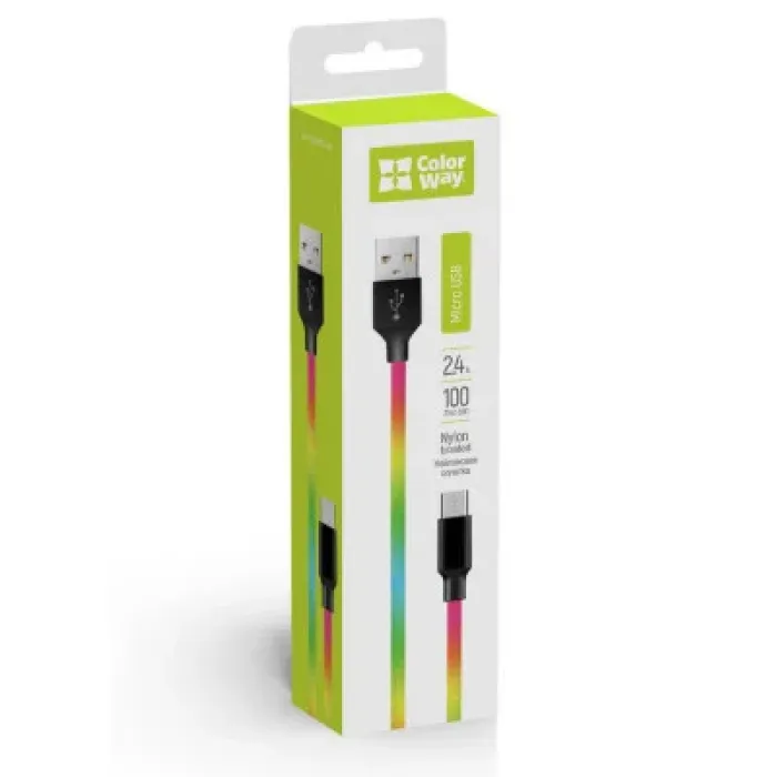 Дата кабель USB 2.0 AM to Micro 5P 1.0m multicolor ColorWay (CW-CBUM017-MC)