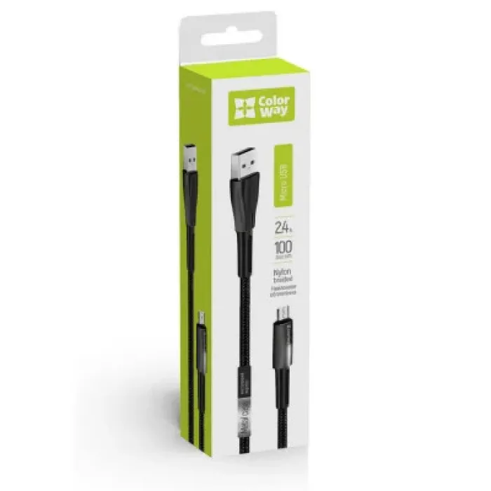 Дата кабель USB 2.0 AM to Micro 5P 1.0m zinc alloy + led black ColorWay (CW-CBUM035-BK)