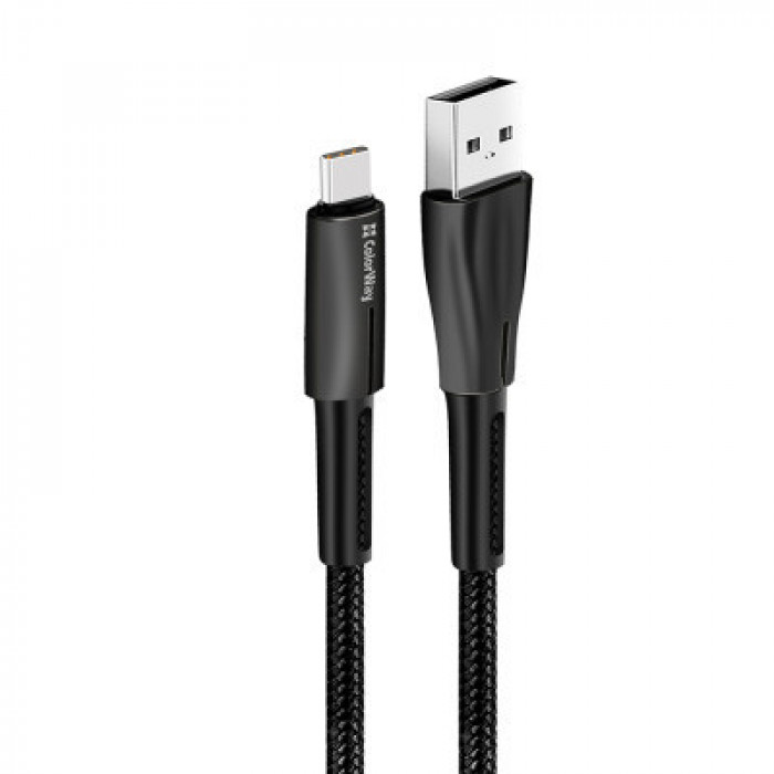 Дата кабель USB 2.0 AM to USB-C 1.0m zinc alloy + led black ColorWay (CW-CBUC035-BK)