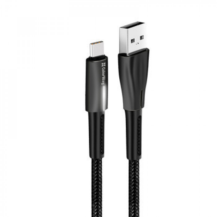 Дата кабель USB 2.0 AM to USB-C 1.0m zinc alloy + led black ColorWay (CW-CBUC035-BK)