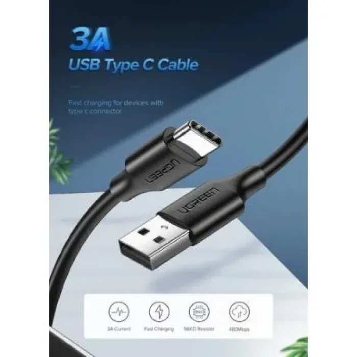 Дата кабель USB 2.0 AM to USB-C 2.0m US287 Black Ugreen (60118)