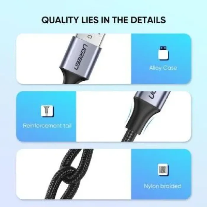 Дата кабель USB 2.0 AM to USB-C 1.0m US288 Aluminum Braid Black Ugreen (60126)