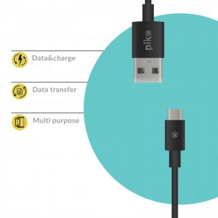 Дата кабель USB 2.0 AM to USB-C 2.0m black Piko (1283126493850)