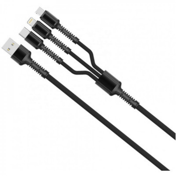 Дата кабель USB 2.0 AM to Lightning + Micro 5P + USB-C 4.0A (20W) ColorWay (CW-CBU3003-GR)