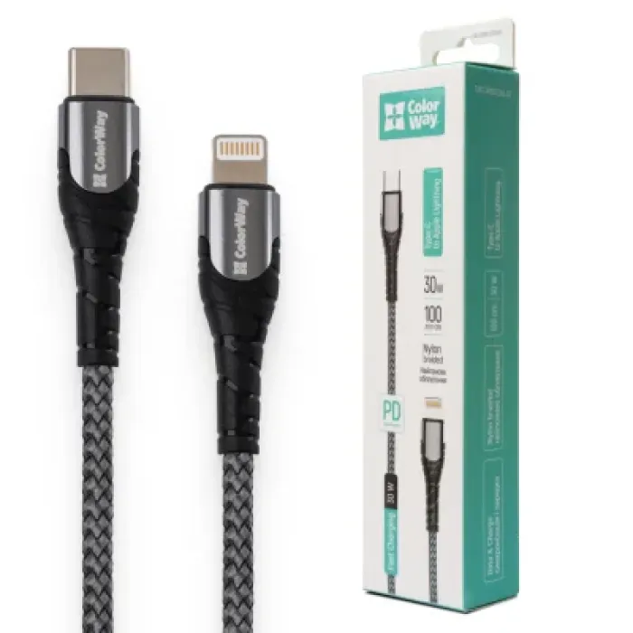 Дата кабель USB-C to Lightning 1.0m ColorWay (CW-CBPDCL033-GR)