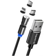 Дата кабель USB 2.0 AM to Lightning + Micro 5P + USB-C 1.0m Magnetic Ro ColorWay (CW-CBUU037-BK)