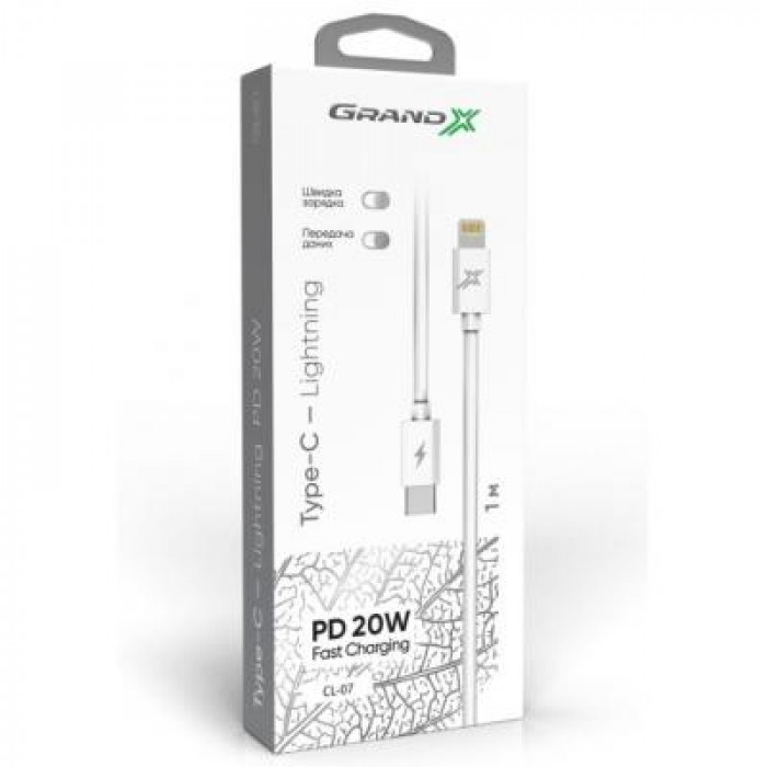 Дата кабель USB-C to Lightning 1.2m white Grand-X (CL-07)