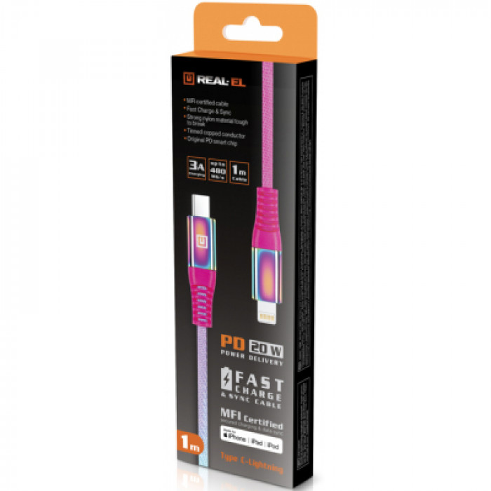 Дата кабель USB-C to Lightning 1.0m MFI Rainbow REAL-EL (EL123500054)