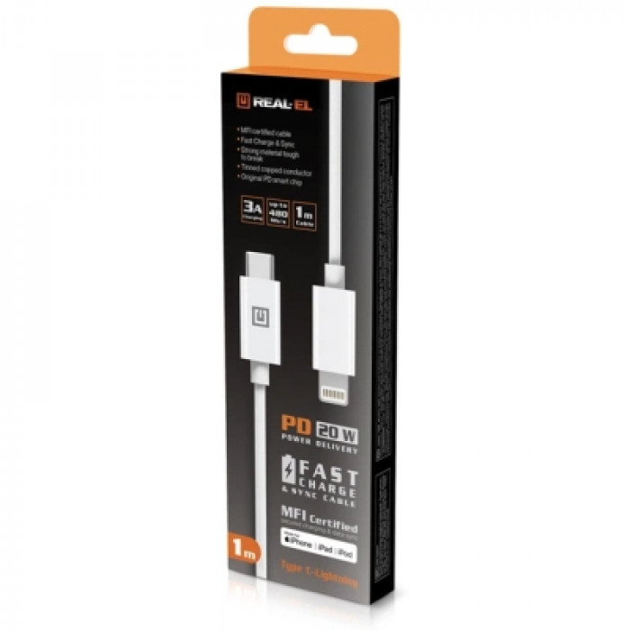 Дата кабель USB-C to Lightning 2.0m MFI TPE White REAL-EL (EL123500058)