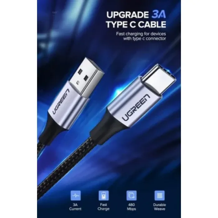 Дата кабель USB 2.0 AM to USB-C 1.5m US288 Aluminum Braid (Black) Ugreen (60127)