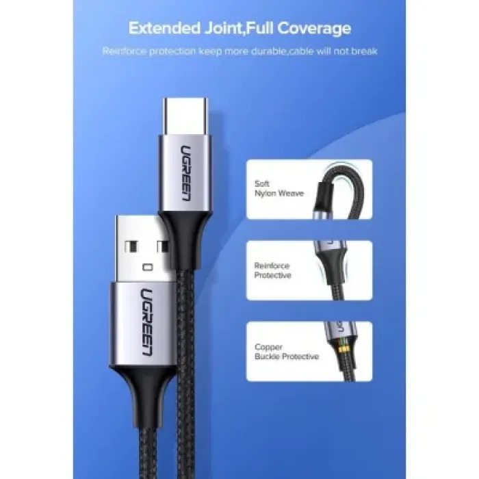 Дата кабель USB 2.0 AM to USB-C 1.5m US288 Aluminum Braid (Black) Ugreen (60127)