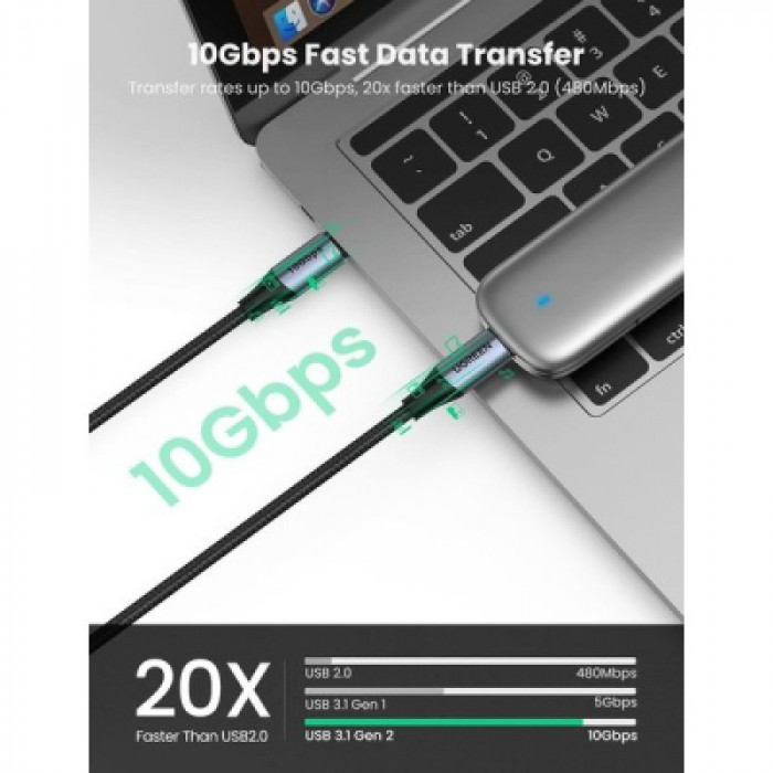 Дата кабель USB-C to USB-C 1.0m USB3.1 Gen2 US355 5A Alum. (Black) Ugreen (80150)
