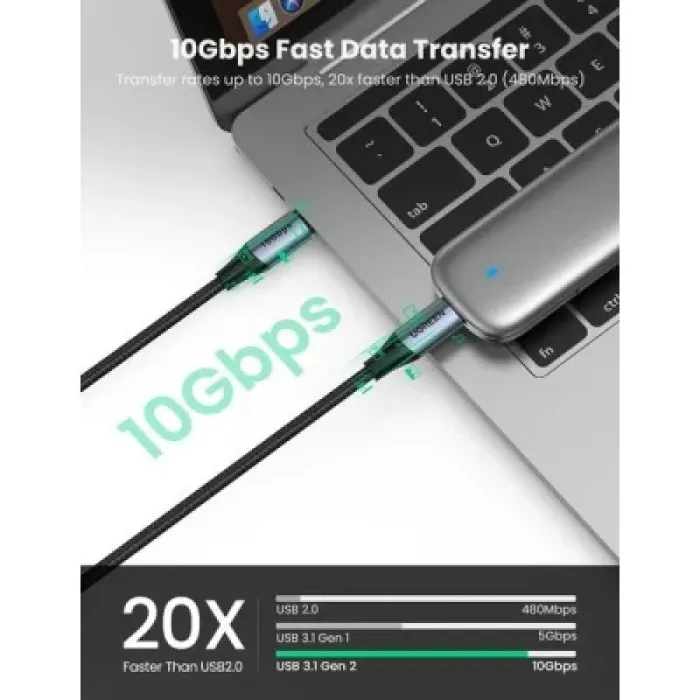 Дата кабель USB-C to USB-C 1.0m USB3.1 Gen2 US355 5A Alum. (Black) Ugreen (80150)